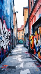 Wall Mural - Graffiti Walls in Berlin watercolor in Street Art Cityscape on plain white background