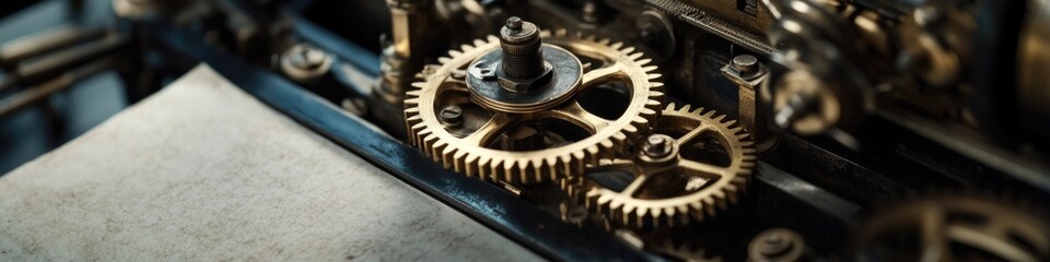 Poster - Mechanical clock mechanism, detailed view of gears and cogs