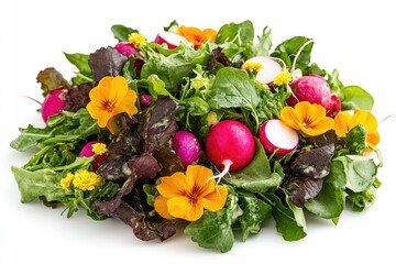 Sticker - A colorful salad with fresh greens, flowers, and radishes