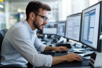 Poster - a person sitting at a desk with a laptop and typing away