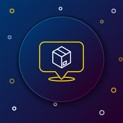 Poster - line location with cardboard box icon isolated on blue background. delivery services, logistic and t