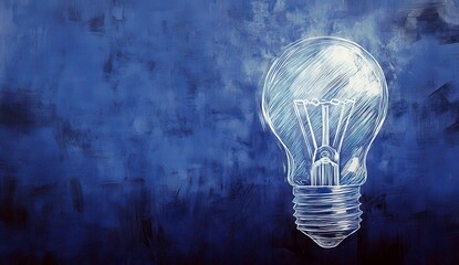 Poster - Hand-drawn Light Bulb Illustration on Blue Abstract Background with Creative Energy Symbolizing Ideas and Innovation in a Modern Design Concept
