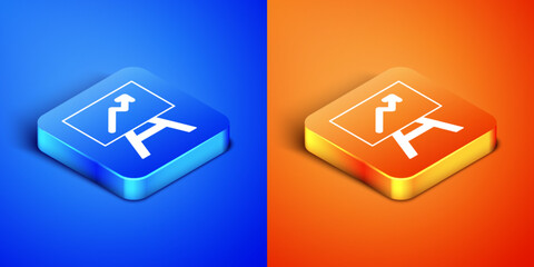 Poster - isometric board with graph chart icon isolated on blue and orange background. report text file icon.
