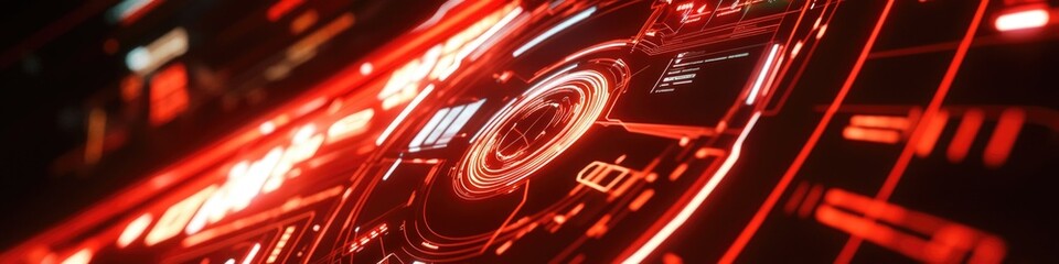Wall Mural - a close-up shot of a clock face lit by bright red lights, perfect for use in time-sensitive or warni