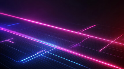 Poster - high tech abstract background featuring vibrant pink and blue neon lines creating futuristic grid pattern. glowing lines evoke sense of motion and energy