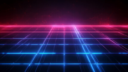 Poster - high tech abstract background featuring grid pattern illuminated with vibrant blue and pink neon lights, creating futuristic atmosphere