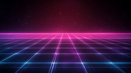 Poster - high tech abstract background featuring glowing grid pattern in vibrant pink and blue hues, creating futuristic atmosphere