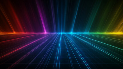 Poster - vibrant color background with dynamic light rays creating futuristic atmosphere. interplay of colors evokes sense of energy and movement, perfect for various creative projects