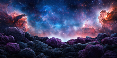 Wall Mural - a vibrant cosmic scene, showcasing a colorful nebula against a backdrop of deep space, with swirling