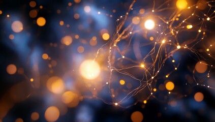Fototapete - Abstract Background with Glowing Particles and Light Trails, Depicting Connection and Movement in a Digital Space
