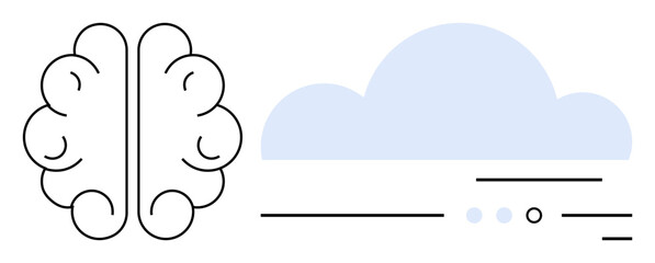Poster - Brain outline with abstract cloud, representing AI and cloud computing. Ideal for technology, innovation, data storage, artificial intelligence, cloud services, neural networks, future tech. Line