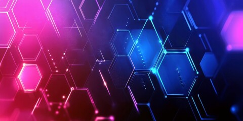 Fototapete - Abstract hexagonal patterns with glowing lights in vibrant pink and blue colors showcasing modern digital design suitable for technology themes