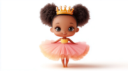 Wall Mural - African American princess is a little beautiful girl with a crown and a beautiful dress