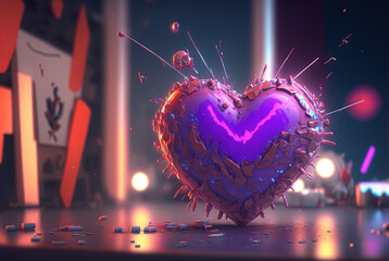 Aufkleber - Red heart for Valentine's Day. Realistic 3d heart as a symbol love exploded in powder and particles