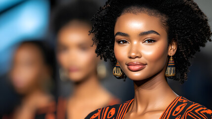 Model with afro hair wearing earrings at a sustainability event focused on eco-friendly practices