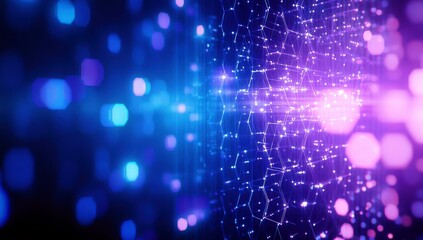 Fototapete - Abstract futuristic digital background with glowing hexagonal shapes and luminous particles creating a captivating visual effect for technology themes