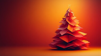 Poster - Modern Origami Christmas Tree on Warm Gradient Background: A Festive and Artistic Holiday Scene