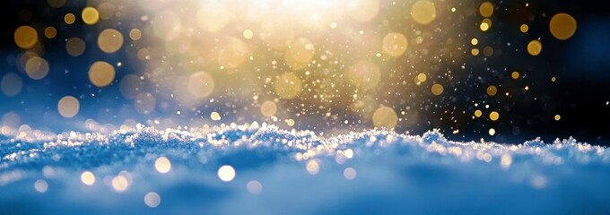 Poster - Sparkling Snowflakes and Glowing Bokeh Lights Create a Magical Winter Wonderland Atmosphere during Gentle Snowfall on a Cold Morning