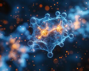 Poster - Molecular structure with glowing elements and blue background