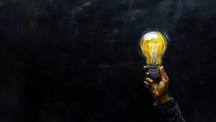 Poster - Creative Concept of a Hand Holding a Bright Light Bulb Against a Dark Background Symbolizing Ideas and Inspiration in Personal Growth and Innovation