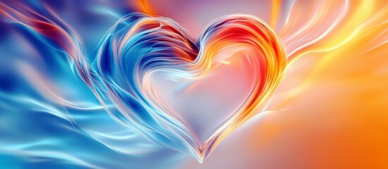 Poster - Vibrant Abstract Heart Shape with Flowing Colors Representing Passion, Love, and Emotion in a Dreamlike Background of Blue and Orange Tones