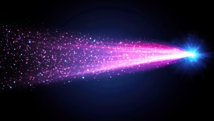 Poster - Vibrant Light Beam with Sparkling Particles in Shades of Pink and Blue on a Dark Background for Abstract Digital Art Concepts