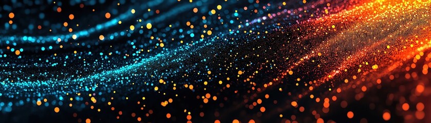 Aufkleber - Abstract glowing particles create a vibrant flowing background of color and light.