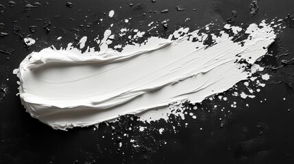 Poster - Striking Contrast: Abstract White Paint Stroke on Deep Black Canvas, a Minimalist Monochrome Study of Texture and Form