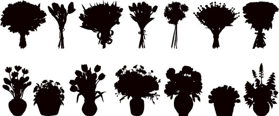 Wall Mural - flowers in vases, flowers in a bouquet set on a white background vector