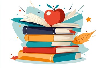 Poster - A simple, clean icon of a stack of books with an apple on top, symbolizing faculty knowledge