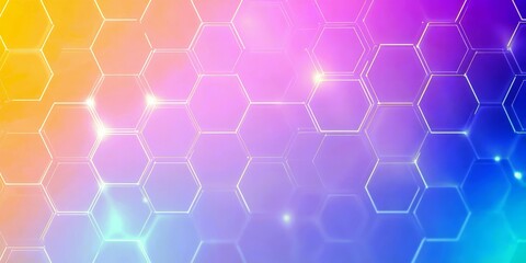  - Colorful geometric hexagonal pattern background with vibrant gradient hues of yellow, pink, purple, and blue creating a modern abstract design