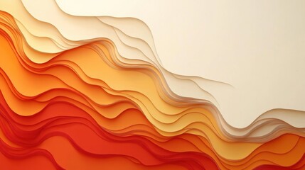 Wall Mural - abstract paper cut waves in shades of orange and cream, smooth flowing design on a white background.
