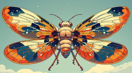 Poster - A vibrant, stylized illustration of a butterfly showcasing intricate patterns and colors.