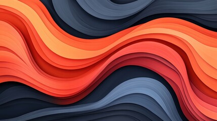 Wall Mural - Abstract wave patterns in orange, red, and blue colors on a dark background.