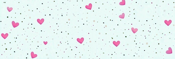 Poster - Light Mint Background with Pink Hearts and Random Black and Gray Dots for a Playful and Romantic Design