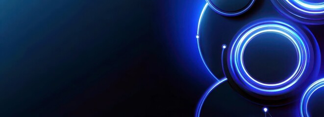 Poster - Abstract background with glowing blue circles and rings, highlighting modern technology and design elements against a dark backdrop