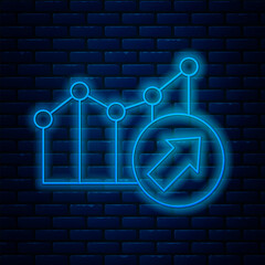 Poster - glowing neon line financial growth increase icon isolated on brick wall background. increasing reven