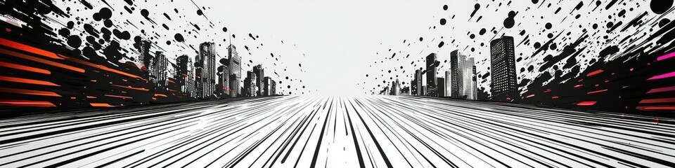 Poster - Abstract Cityscape Speed Lines Design Artwork