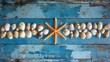 © Arthittaya - Coastal Shells and Starfish on Rustic Blue Wood