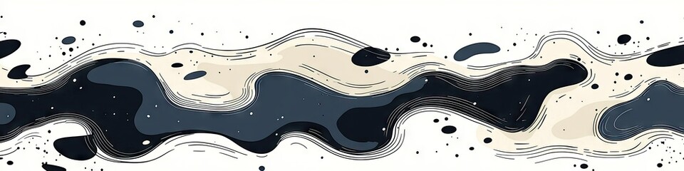 Poster - Abstract Wave Design with Black Beige and White Hues