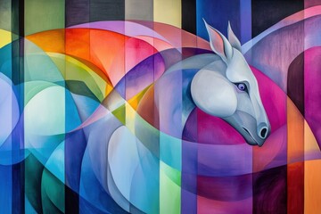 Colorful abstract mural featuring a horse against a vibrant backdrop.