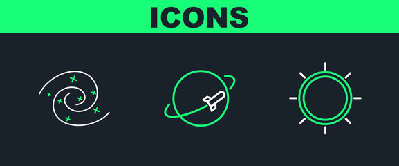 Poster - Set line Sun, Black hole and Planet icon. Vector