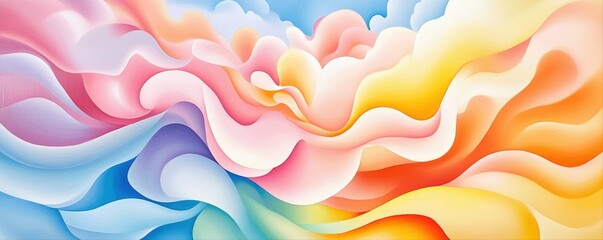 Wall Mural - Colorful abstract waves with soft gradients in pastel hues and dynamic shapes.