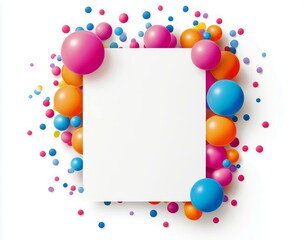 Poster - Colorful Decorative Elements Surrounding a Blank White Square Frame for Design, Art, and Creative Projects with Vibrant Circles and Bubbles