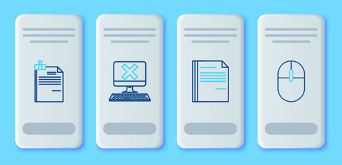 Poster - set line computer with keyboard and x mark, file document, binder clip and mouse icon. vector