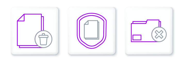 Fototapete - Set line Delete folder, file document and Document protection concept icon. Vector