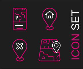 Poster - Set line City map navigation, Location with cross mark, house and icon. Vector