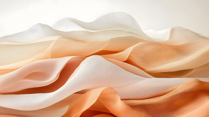 Poster - Large pile of white and orange fabric with abstract surfaces and textures in soft lighting