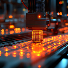 Poster - Close up of scanner capturing inventory with glowing lights