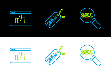 Poster - set line seo optimization, customer product rating and icon. vector